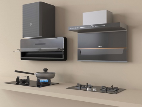 现代油烟机 灶具 炉具 燃气灶 厨房电器su模型