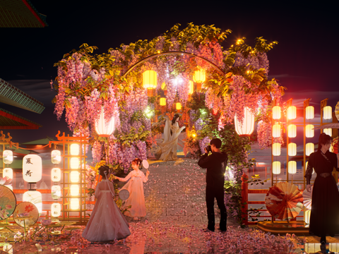 网红打卡国潮古风非遗文化中秋节su模型