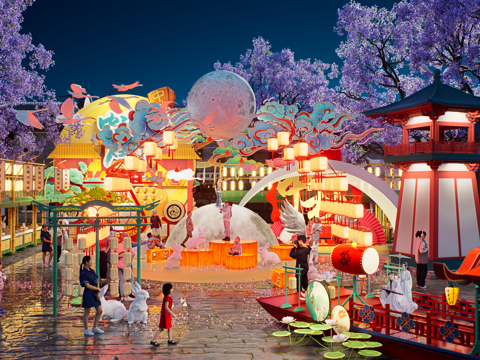 网红打卡国潮古风非遗文化中秋节su模型