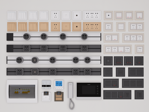 现代开关插座 移动轨道插座 开关 插座 面板 弱电箱 门禁su模型