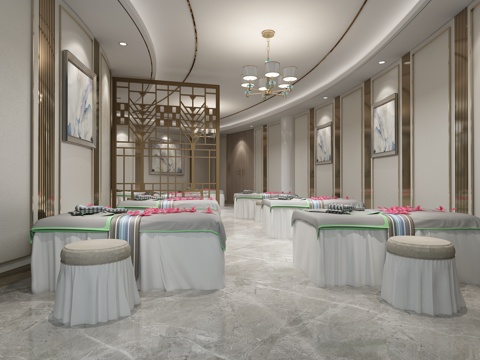  新中式美容院纹绣区3d模型 