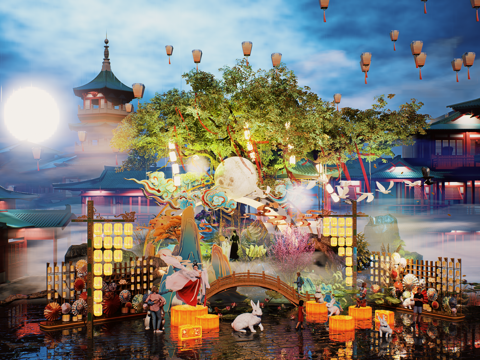 网红打卡国潮古风非遗文化中秋节su模型