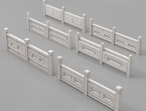 中式石材栏杆 汉白玉栏杆 护栏 围栏 石桥栏杆造型su模型