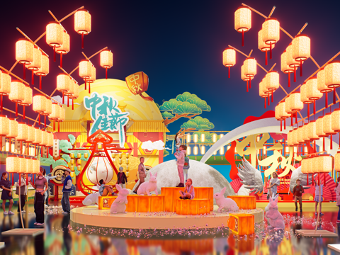 网红打卡国潮古风非遗文化中秋节su模型