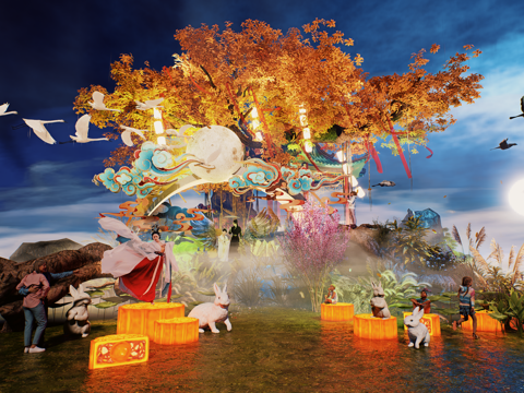 网红打卡国潮古风非遗文化中秋节su模型