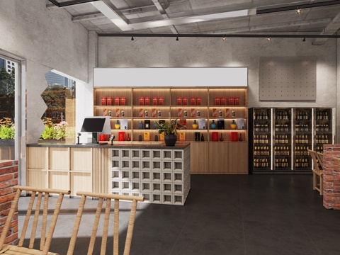  工业风烧烤店3d模型 