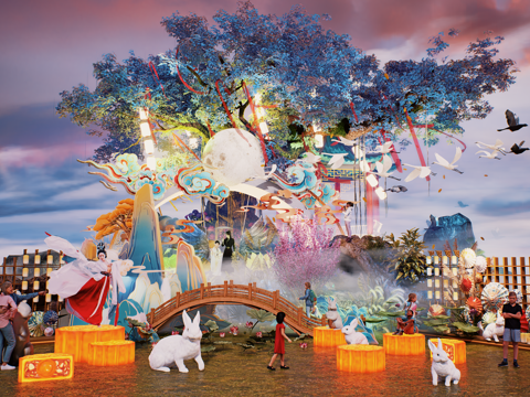 网红打卡国潮古风非遗文化中秋节su模型