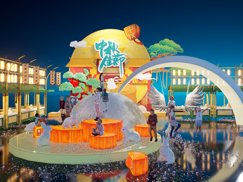 网红打卡国潮古风非遗文化中秋节su模型