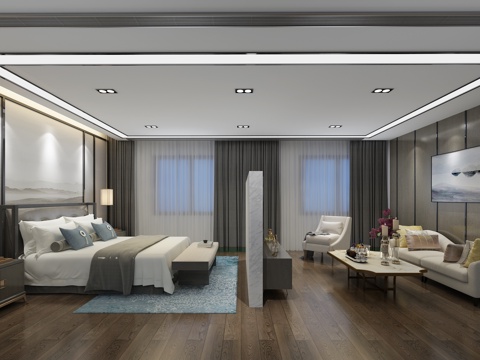  新中式卧室3D模型3d模型 