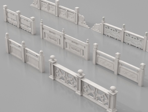 中式石材栏杆 汉白玉栏杆 护栏 围栏 石桥栏杆造型su模型