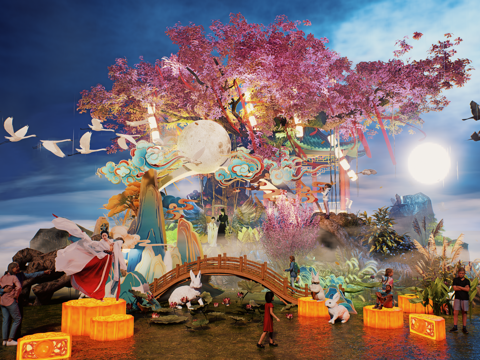 网红打卡国潮古风非遗文化中秋节su模型