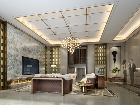  现代家装空间&gt;客厅&gt;别墅客厅 现代奢华3d模型 