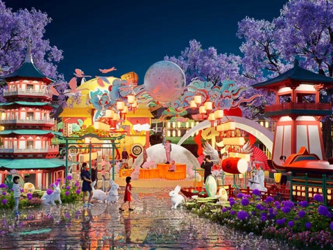 网红打卡国潮古风非遗文化中秋节su模型