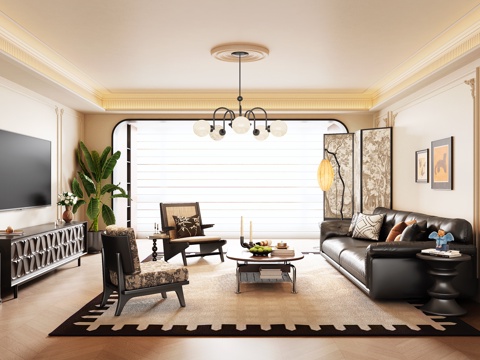  法式复古客厅3d模型 