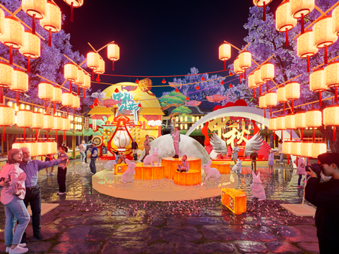 网红打卡国潮古风非遗文化中秋节su模型