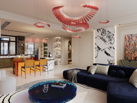  法式别墅客餐厅3d模型 