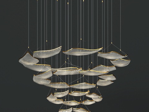  现代水晶树叶吊灯 复式客厅多层水晶吊灯 非标工程异形吊灯3d模型 