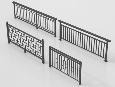  现代铁艺栏杆 护栏 围栏 防护栏 栏杆 扶手3d模型 