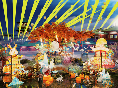 网红打卡国潮古风非遗文化中秋节su模型