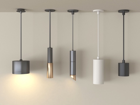 现代轻奢吊灯 金属筒灯射灯su模型