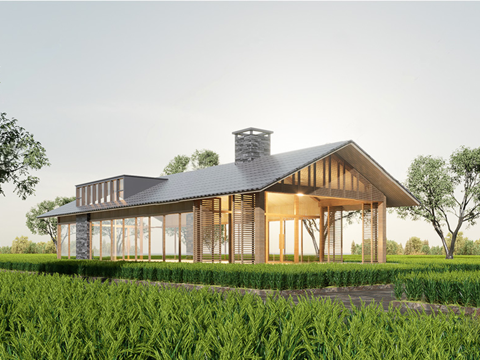 新中式田园酒吧 乡村建筑 乡村民宿su模型