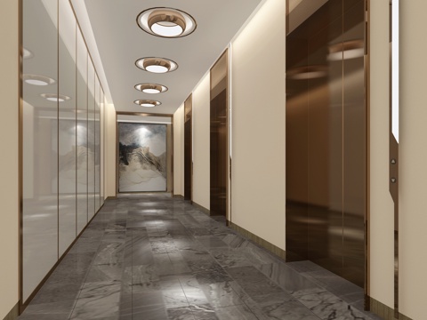  现代标准电梯走道 吊顶造型3d模型 