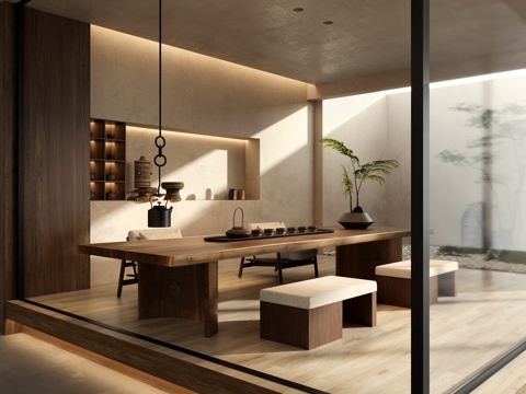  新中式榻榻米茶室3d模型 