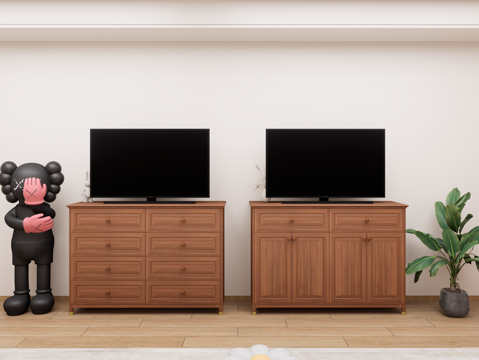 中古风客厅电视柜 地柜式 斗柜 木材 矮柜 装饰柜su模型