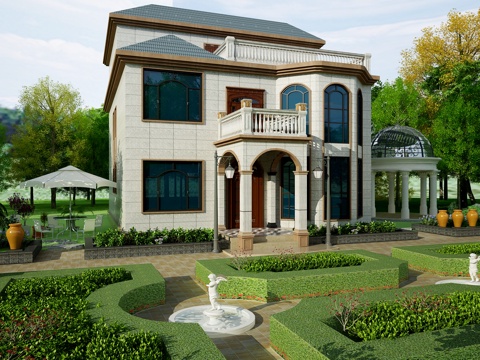  简欧别墅外观 外立面 外景3d模型 