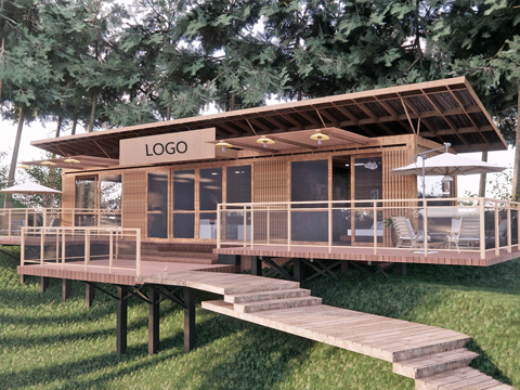 现代度假木屋 民宿建筑 木屋su模型