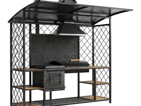  现代阁楼式烧烤架 烧烤区3d模型 