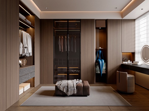  现代意式衣帽间 主卧衣帽间 U型衣帽间 衣柜 衣帽间摆件3d模型 