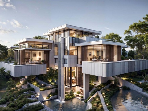 山地现代酒店民宿 山地酒店 独栋民宿建筑su模型