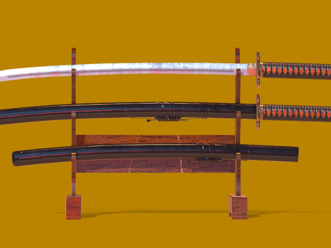 中式刀具组合 日本刀 刀剑su模型