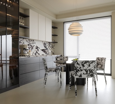  现代餐厅 餐边柜 餐桌椅 餐厅吊灯3d模型 