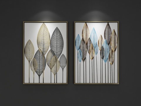  北欧树叶抽象艺术装饰挂画 抽象画 装饰画 照片墙 3D模型3d模型 