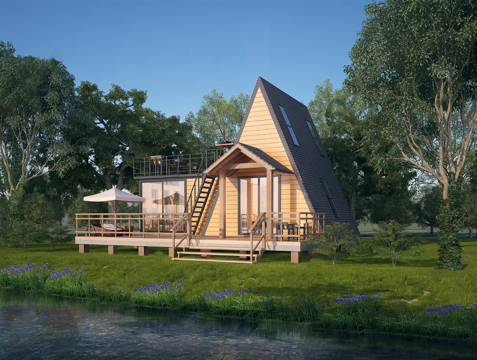 现代户外木屋 民宿su模型