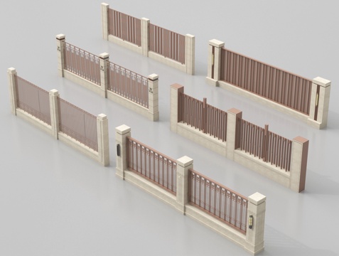 现代庭院围栏 围墙 小区围墙 庭院围墙 别墅围墙su模型