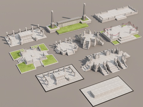  现代旗杆旗台 升旗台 旗杆 学校升旗台 国旗 企业旗台3d模型 