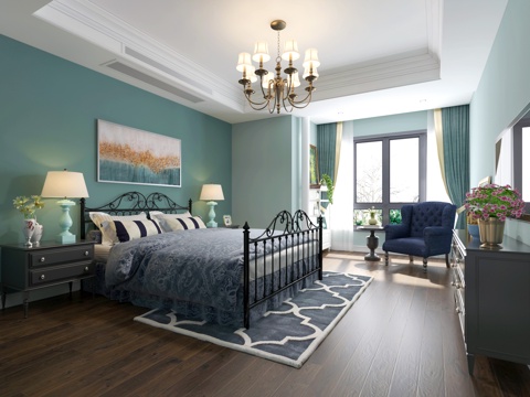  美式主卧室3d模型 