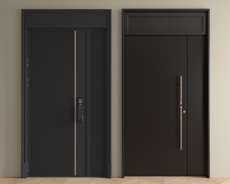 现代平开门 子母门 入户门 防盗门 指纹锁门su模型