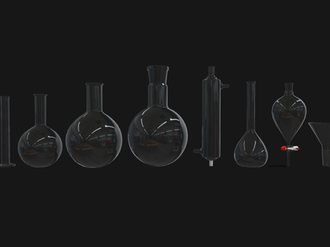 现代办公用品 玻璃器皿 化学实验用品 量杯 玻璃试管su模型