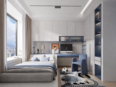 榻榻米卧室  男孩房su模型