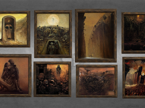 复古抽象画 恐怖画 欧式油画su模型