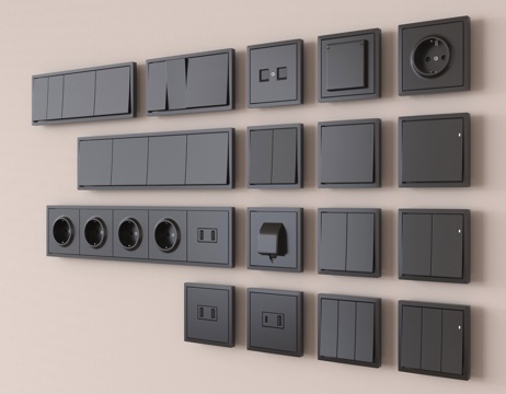 现代开关 插座组合 控制面板su模型