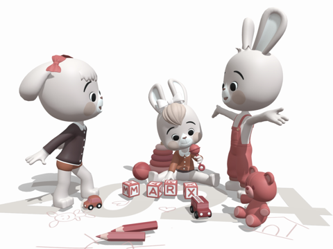 现代兔子玩偶 布偶 玩偶组合 小兔子 布艺玩具su模型