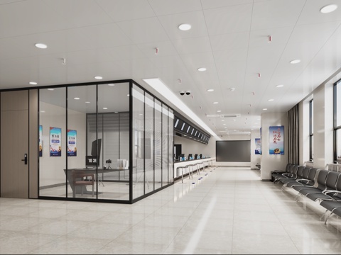  银行大厅 为人民服务大厅 前台办公区 前台接待区 直播间3d模型 