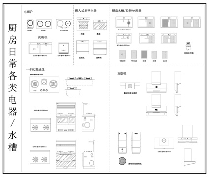 厨房卫浴电器 蒸箱烤箱洗碗机 水槽 集成灶油烟机电器动态图cad施工图