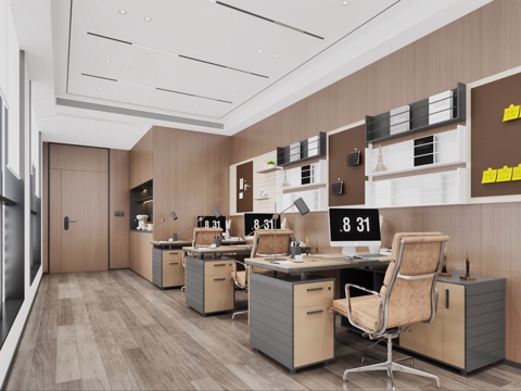  意式办公室 办公室公区 现代办公室 现代办公桌 办公室方便贴3d模型 