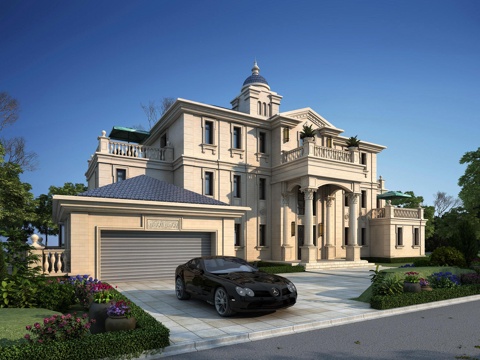  欧式古典独栋别墅外观3d模型 